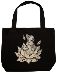 Vintage Style Old School Lotus Flower Canvas Tote bag