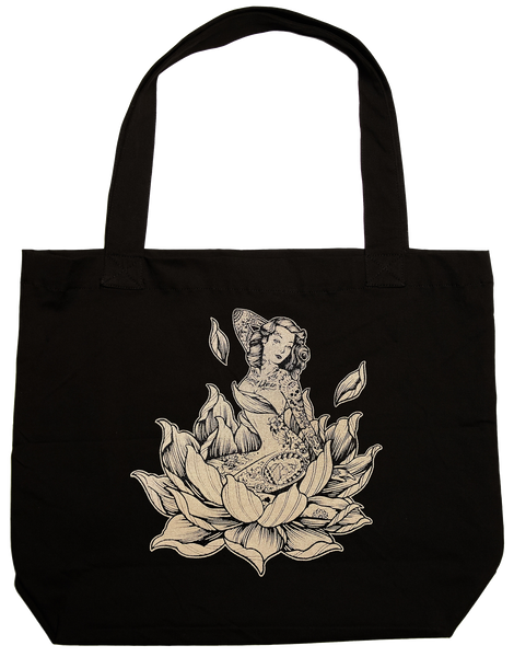 Vintage Style Old School Lotus Flower Canvas Tote bag